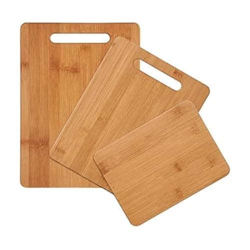 Farberware 3-Piece Wood Cutting Board Set, Reversible Chopping Boards for Meal Prep and Serving, Charcuterie Boards, Wooden Cutting Boards with Built-in Handles, Set of 3 Assorted Sizes, Bamboo