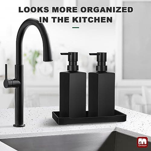 GMISUN Kitchen Soap Dispenser Set, Hand and Dish Soap Dispensers, 12 fl oz/350 ml Black Soap Dispenser with Tray, Glass Dish Dispenser for Kitchen, Liquid Hand Soap and Lotion Bottle Set for Bathroom 7