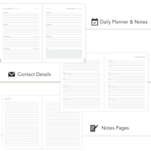 2025 Planner (Warm Gray) - 8.5" x 6.4" Hardcover Yearly Agenda with Twin-Ring Spiral Binding, Efficient Monthly, Weekly & Daily Layout - Non-Bleed Paper, Bonus Bookmark, Elastic Closure 5