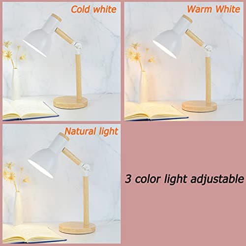 BIFULDYO LED White Desk Lamps for Home Office, 3-Color Dimmable White Table Lamp for Bedroom, Wood Desk Lights for Dorm Roomb, Desktop Lighting, Tabletop 2