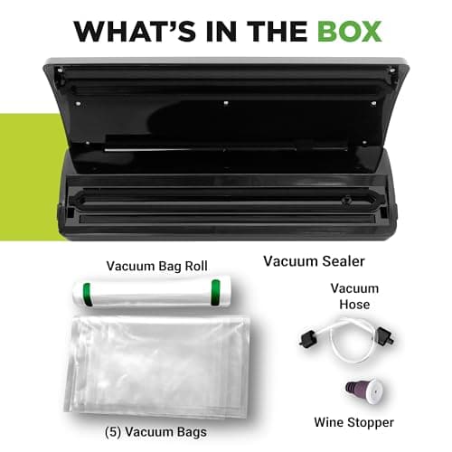 NutriChef Vacuum Sealer | Automatic Vacuum Air Sealing System For Food Preservation w/ Starter Kit | Compact Design | Lab Tested | Dry & Moist Food Modes | Led Indicator Lights (Black), EWE 7