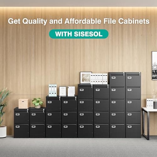 SISESOL 4 Drawer File Cabinet with Lock and Tag,Black Vertical File Cabinet,Narrow Locking Filing Cabinets with Drawers,Metal Filing Storage for Home Office Fit A4 Legal/Letter Size 8