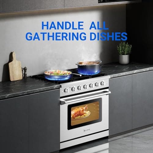 AAOBOSI Upgrade 36 Inch Front Control Gas Range Oven with 6 Cooktop Burners, 6 Cu. Ft 18000 BTU Convection and Self Clean, Freestanding Heavy Duty Gas Range Stove with Halogen Light,Large Capacity 6