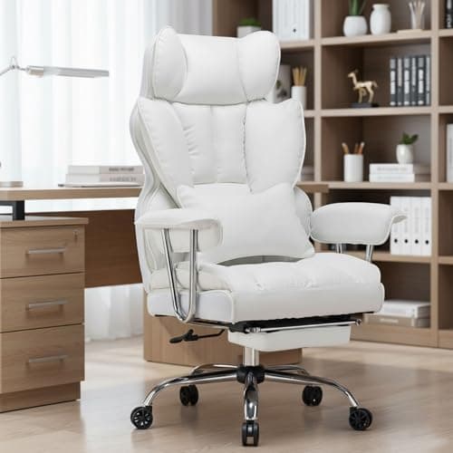 Efomao Big and Tall Office Chair 400lbs, Executive PU Leather Desk Chair with Footrest & Lumbar Support, Heavy Duty Computer Seating for Home, White