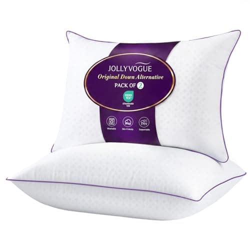 JOLLYVOGUE Pillows King Size Set of 2, Washable Supportive Bed Pillows with Super Soft Down Alternative Fill, Luxury Fluffy Hotel Quality for Side, Back, and Stomach Sleepers