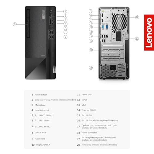 Lenovo ThinkCentre Neo50T Business Desktop | 12th Gen Intel Core Processor (Up to 4.3Ghz) | 16GB RAM | 256GB SSD+1TB HDD | Supports Up to 3 Monitors | Windows 11 Pro | SD Card Reader | Wi-Fi 5