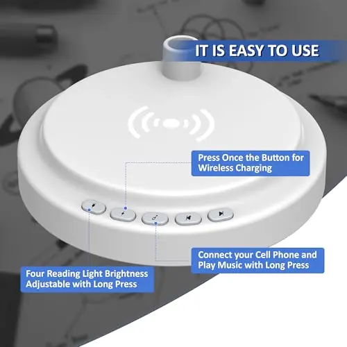 RORENSE LED Desk Lamp for Office Home,Table lamp with Speaker,Desk Lamp for College Dorm Room,4 Brightness,Dimmable Table Lamp Eye Caring Reading Light(White) 6