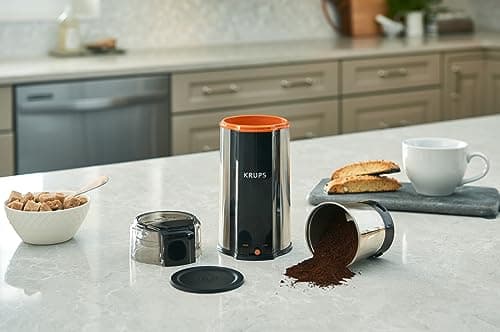 KRUPS: 3oz Coffee Grinder, Ultimate Silent Vortex Plastic and Stainless Steel Grinder with Removable Bowl Mess-Free, 8 Times Quieter, 2 Speeds 240 Watts,Dry Herbs,Dishwasher Safe,12 cups ground Silver 7