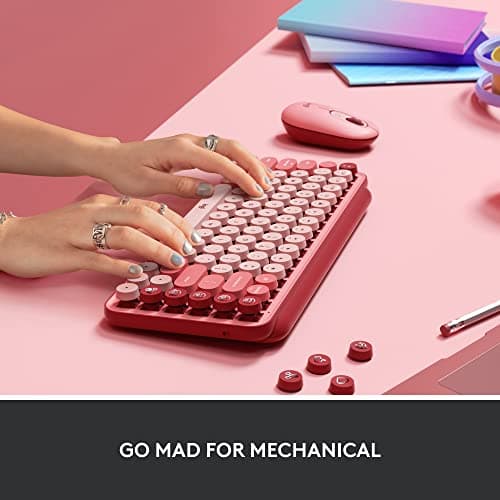 Logitech POP Keys Mechanical Wireless Keyboard with Customizable Emoji Keys, Durable Compact Design, Bluetooth or USB Connectivity, Multi-Device, OS Compatible - Heartbreaker Rose 5