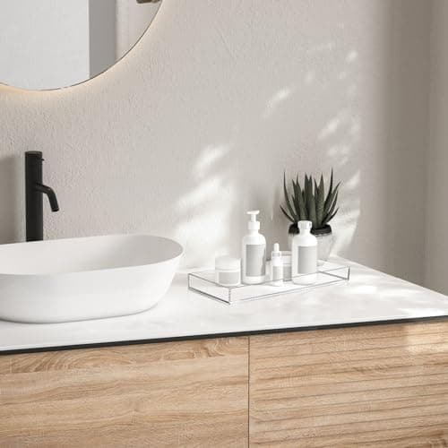 Peohud 3 Pack Acrylic Bathroom Trays, Clear Vanity Tray for Toilet Tank, Decorative Countertop Organizer for Perfume, Makeup, Cosmetics, Jewelry, Soap, Candle, Plant, 12 x 5.1 x 1.2 Inches 6