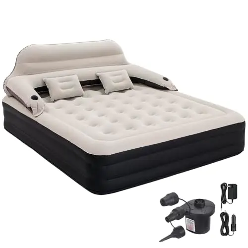 RAPTAVIS King Size Air Mattress Inflatable Bed with Pump and Headboard, Blow Up Mattress