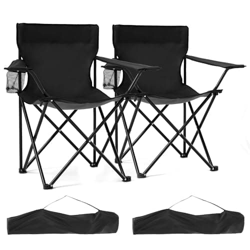 Canpsky 2 Pack Lightweight Camping Chairs Folding Lawn Chair Outdoor Beach Chair with Cup Holder & Carry Bag for Outside Sports, Fishing, Hiking, Travel, Picnic, Backyard（Black） (Black, Small)