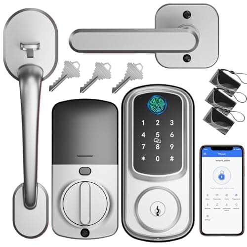 Keyless Entry Door Lock with Handle Set, Keyless Entry Deadbolt with Handle Set, Smart Locks for Front Door Alexa Fingerprint Auto Lock,Silver