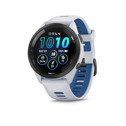 Garmin Forerunner 265 Running Smartwatch, Colorful AMOLED Display, Training Metrics and Recovery Insights, Whitestone and Tidal Blue