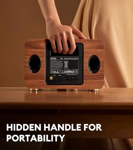 Edifier D32 Tabletop Wireless Speaker, Hi-Res Audio, LDAC, ALAC, 60W (RMS), 2.1 Acoustic Architecture, 11h Playtime, APP Control, Bluetooth 5.3, AirPlay2, USB-C and AUX Inputs, Brown 7