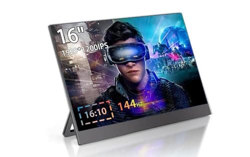 JSHIX Portable Monitor, 16-inch 144 Hz Screen, 1200P FHD Ultra-Thin Travel Monitor with Mini HDMI and Type C Port, Plug & Play, Suitable for Laptops, PS, Xbox, and Switch as an External Display