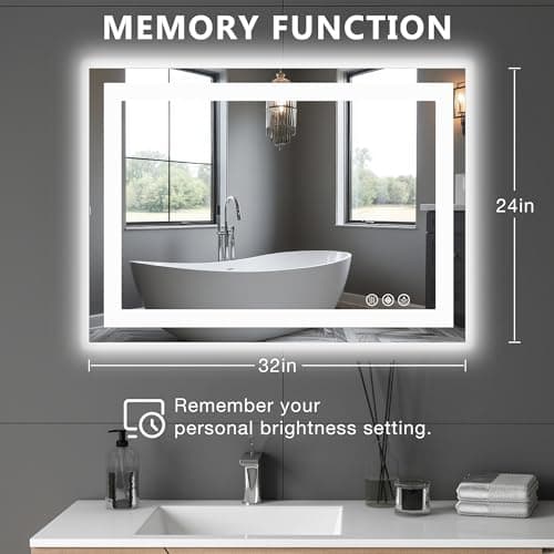 Sweetcrispy 24.1"x32.1" Smart Anti-Fog LED Bathroom Mirror with Front Light & Backlit, 3 Color Temperatures, Dimmable, Memory Function, Rectangle Modern Vanity Mirror 5