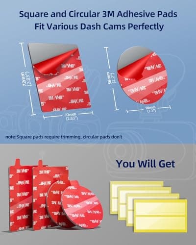 Double Sided Adhesive Sticky Pads for Dash Cam 4PCS, 2.83" Square & 2.2" Round Heat-Resistant Heavy Duty Mounting Tape Kit, Universal Car Windshield Sticker for GPS/DashCamera Suction Cup Mount 6