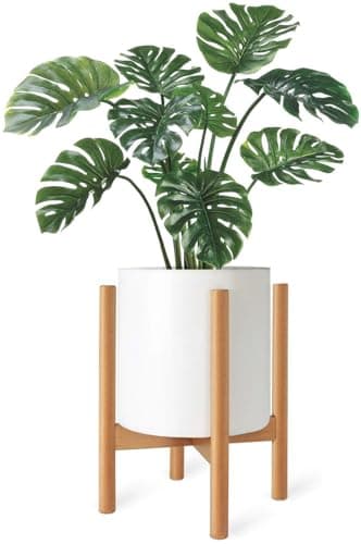 Mkono Plant Stand Mid Century Wood Flower Pot Holder (Plant Pot NOT Included) Modern Potted Stand Indoor Display Rack Rustic Decor, Up to 10 Inch Planter, Natural