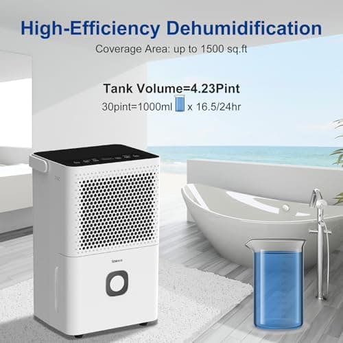 Shinco 30 Pints Dehumidifier for Home and Basements, 1500 Sq.Ft Dehumidifiers with Drain Hose, Auto or Manual Drainage, Auto Defrost, Quietly Remove Moisture, Activated Carbon Filter, 24HR Timer 6