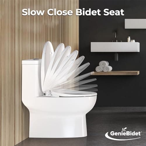 GenieBidet Bidet Toilet Seat Elongated | Fits Your Current Toilet Seat | No Wiring & Easy Install Elongated Bidet | Self Cleaning Dual Nozzles with Rear & Feminine wash | Hybrid T included 7