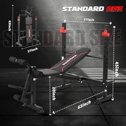 MAIDOMA 750LBS Adjustable Weight Bench Set for Full Body Workout, Foldable Bench Press with Leg Curl/Extension, Standard Workout Bench Set for US Home Gym 6