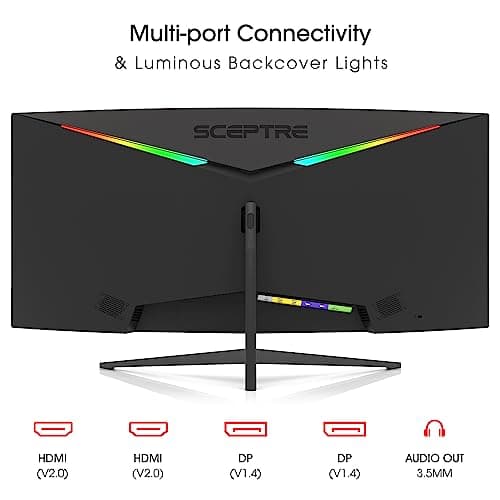 Sceptre 34-Inch Curved Ultrawide WQHD Monitor (3440 × 1440), R1500, up to 180Hz/165Hz, DisplayPort x2, 99% sRGB, 1ms, Built-in Speakers, Machine Black, 2025 (C345B-QUT168) 7