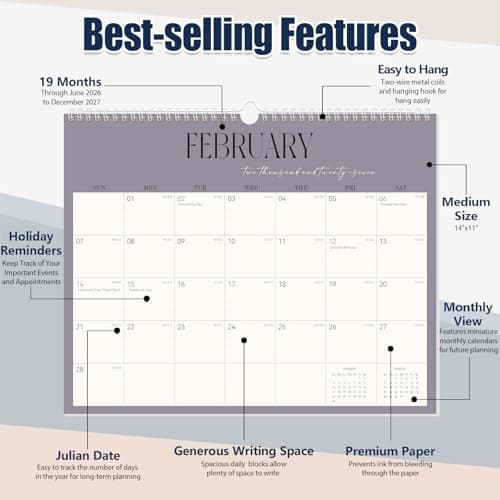 GuassLee Desk Calendar 2026-2027, 19-Month Hanging Desk/Wall Calendar From 2026 Jun-2027 Dec., 14" X 11" Monthly Planner With Thick Paper Spiral Bound For Office Home School Organizing & Planning 6