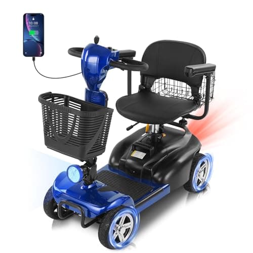 20 Miles 4 Wheels Mobility Scooter for Seniors/Adults Up to 300LBS,350W Electric Wheelchair Detachable Lithium Battery,Dual Baskets,Rotating Seat,with Taillight, USB Charging, Blue 18AH