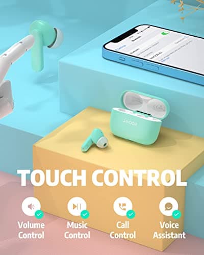 AIHOOR Wireless Earbuds for Music and Sports, Bluetooth 5.3 in-Ear Headphones with Extra Bass Built-in Mic Touch Control 30hr Battery Earphones, Waterproof (Tiffany) 6