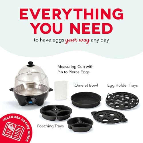 Dash Deluxe Egg Cooker - Boiler, Poacher & Steamer - Includes Measuring & Recipe Guide - Dishwasher Safe - BPA Free - Holds 12 Eggs, Black 7