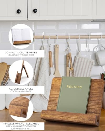 Beautiful Cookbook Stand for Your Kitchen Counter - Solid Wood Stand Easily Keeps Cook or Recipe Books Open for Convenient Cooking - Perfectly Fits Your iPad/Tablet and Enhances Any Kitchen Decor 8