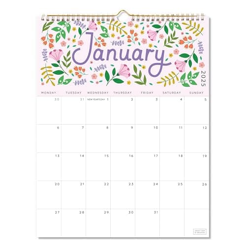 S&O Five Color Floral Wall Calendar from January 2025-June 2026 - Tear-Off Monthly Calendar - 18 Month Academic Wall Planner - Hanging Organizer to Track Anniversaries & Appointments - 13.5"x10.5”in