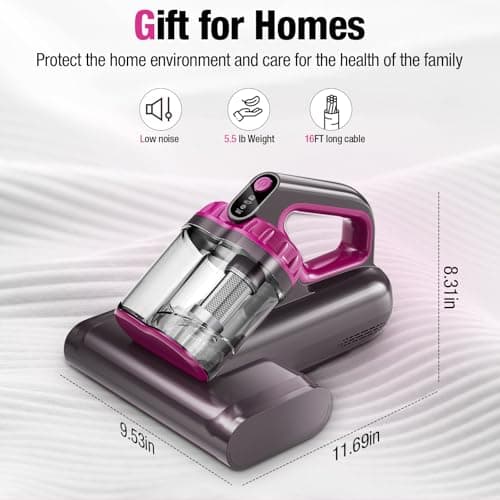 BYHUME Mattress Vacuum Cleaner, 17Kpa 650W Bed Vacuum Cleaner, 273nm UV-C Light & Ultrasonic 145°F Heating, 80000 RPM/Min Brushroll Rotation, Wide Suction Port for Pillows Cribs Sofa, Black Corded 9