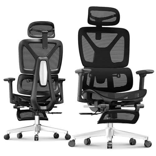 FLEXISPOT ErgoX Premium Ergonomic Office Chair with Footrest- Adjustable 3D Armrests, Dynamic Lumbar Support, Recline & Tilt Function, Mesh Seat, for Home & Office Use,Black