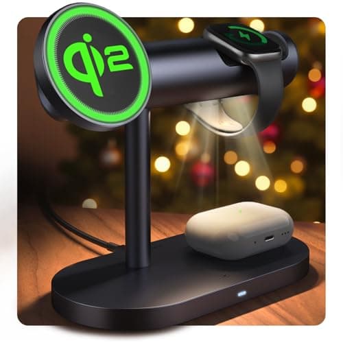 iVANKY 4 in 1 Qi2 Certified Wireless Charger Stand for iPhone 17e, Night Light for MagSafe Charging Station, 25W Charge for iPhone 17/16/15/14/13/12/11 Plus/Pro/Max,Apple iWatch, Airpods Pro 2/3