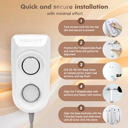 Kalapuyar 2026 Wall-Mount Hair Dryer 4 Heat 2 Speed Settings High-Speed 1600W Bathroom Blow Dryer with LED Nightlight White 8