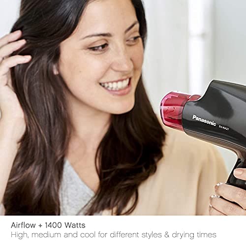 Panasonic nanoe Compact Hair Dryer for Healthy-Looking Hair, 1400W Portable, Folding Handling and QuickDry Nozzle for Fast Drying – EH-NA27-K (Black/Pink) 6