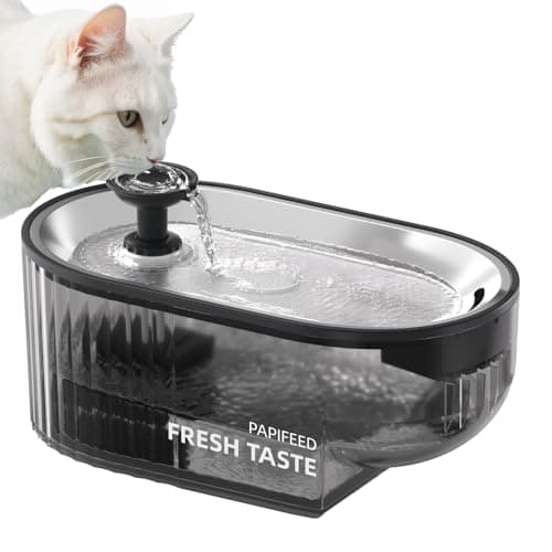 PAPIFEED Cat Water Fountain, 84oz/2.5L Automatic Pet Water Fountain Dog Water Dispenser with a Stainless Steel Tray, Easy Cleaning for Cats, Dogs, LED Light - Black