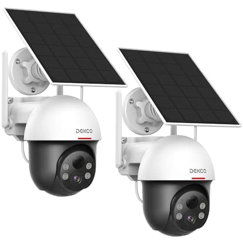 DEKCO Security Cameras Wireless Outdoor, Solar Powered, Panoramic PTZ, Auto Motion Tracking, True 2K, Color Night Vision, Spotlights, 2-Way Talk, 2 Pack