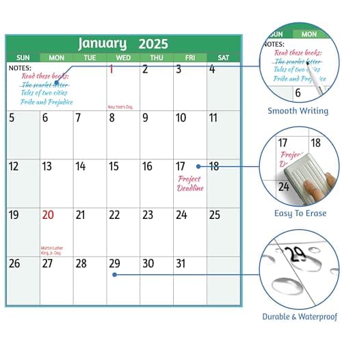 2024-2025 Dry Erase Calendar – Large Yearly Wall calendar, 38.2'' x 25.2'', 2-Side Reversible, Vertical/Horizontal, Jul 2024 – Jun 2025, Stickers 5
