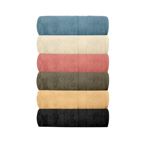 QUBA LINEN Hotel & Spa 100% Cotton Bath Towels Pack of 6, Ultra Soft, Quick Dry, Lightweight, Highly Absorbent, Perfect for Shower, Spa, Gym, Pool, Hotel, Resort & Daily Use (Multi-Color - 24" x 48")