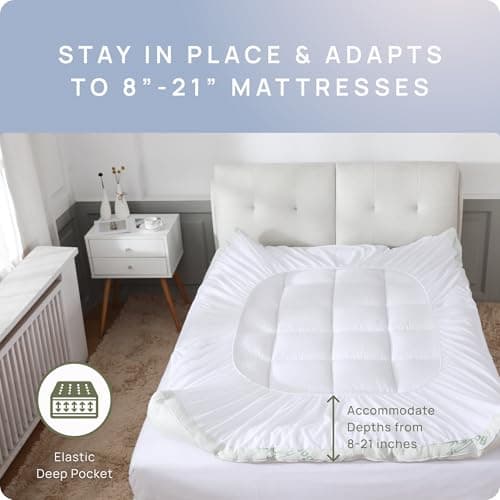 Cooling Mattress Topper - King Size | Plush Pad Mattress Topper for Back Pain Relief, 8-21" Deep Pocket | Viscose Made from Bamboo Pillow Top | Bedroom Essentials 5