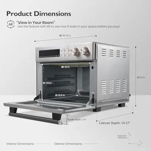 VAL CUCINA Infrared Heating Air Fryer Toaster Oven, Extra Large Countertop Convection Oven 10-in-1 Combo, 6-Slice Toast, Enamel Baking Pan Easy Clean with Recipe Book, Black Matte Stainless Steel 8