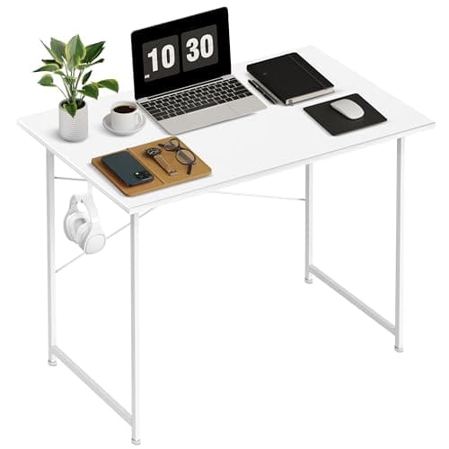 HealSmart 32 Inch Home Office Standing Desk Computer Desk Comfy with a Headphone Hook, Writing Study Table for Work, White