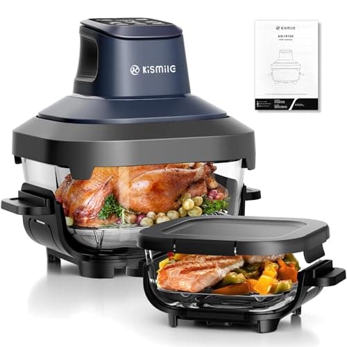 Kismile Glass Air Fryer Non Toxic, 1550W Portable AirFryer with Dual Bowl Design (4.5QT + 1.8QT), 4 Cooking Modes + DIY Control, Microwave & Dishwasher Safe, 95% Less Oil, Crisp, Grill, Bake, Roast