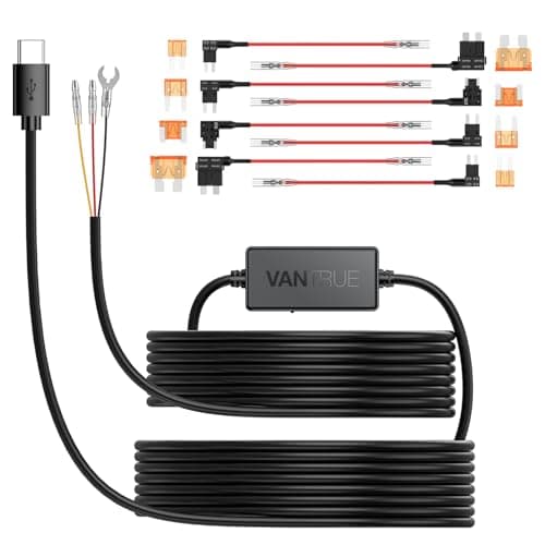 Vantrue 11.5ft USB-C Hardwire Kit (12V–24V to 5V) with Acc Functionality, Low Voltage Protection for N4(S)/N4 Pro(S)/N5(S)/N2X/E1 Pro/E360/ACE/E1 Lite/E2/S1 Pro(MAX)