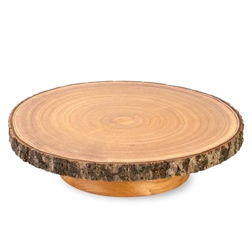 Hanson and Bennett Rustic Wood Cake Stand - Easy to Clean Wood Slice - Large 10-12 inch Wooden Cake Stand Rustic - Wedding Tree Trunk Cake Stand - Beautiful Farmhouse Tree Stump - Cake Display Stand
