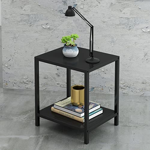Hafenpo Black Metal Nightstand - 2 Shelf Multipurpose End Table, Sturdy Bedside Table, Easy to Clean, Suitable for Bedroom, Living Room, Hallway