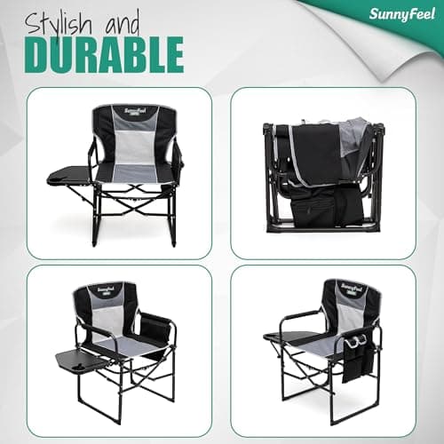 SUNNYFEEL Camping Directors Chair, Heavy Duty,Oversized Portable Folding Chair with Side Table, Pocket for Beach, Fishing,Trip,Picnic,Lawn,Concert Outdoor Foldable Camp Chairs 7
